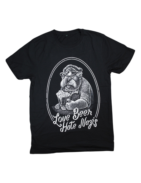 Love Beer Hate Nazis - No Borders - T-Shirt - Black
