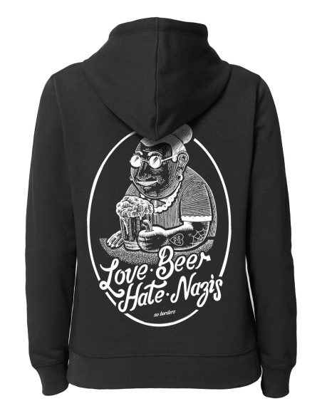 Love Beer Hate Nazis 2.0 - No Borders - Hoodie - Black