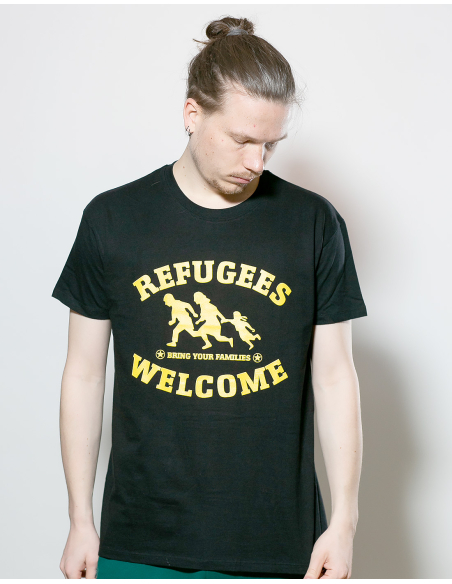 Refugees Welcome - No Borders - T-Shirt - Black/Yellow