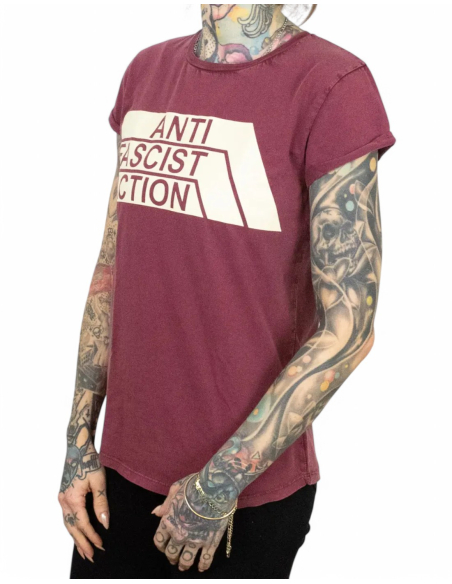 Anti Fascist Action - T-Shirt - True Rebel - Burgundy