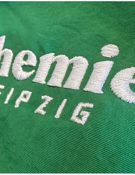 bsg chemie leipzig - swimming shorts- chemie - embroidered logo - green - detail bsg chemie leipzig - swimming shorts- chemie - embroidered logo - green - detail