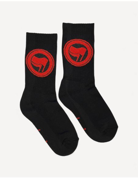 Socken - Antifa - Logo - Schwarz-Rot - No Borders